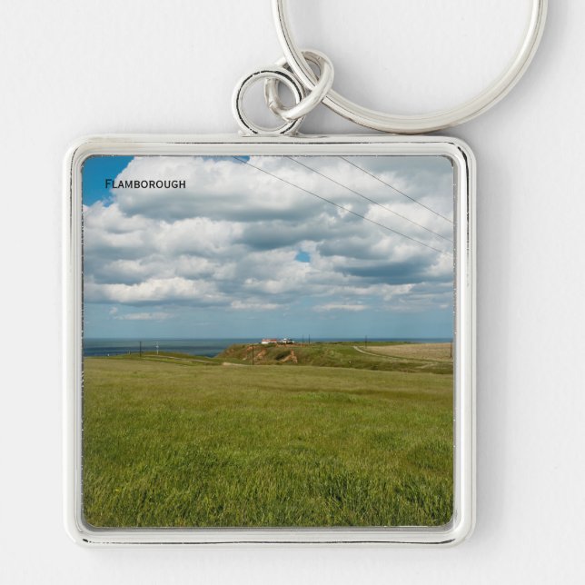 Flamborough Kusten Fyrkantig Silverfärgad Nyckelring (Framsidan)