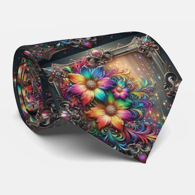 Flamboyant Neck Tie | Rainbow Flowers Faux Glitter Slips (Rullad)