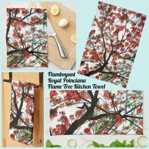 Flamboyant Royal Poinciana Träd Red Black White Kökshandduk