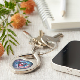 Flambundna hjärtat av månen - gotisk kosmisk kärle twisted heart silverfärgad nyckelring