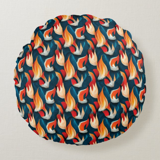 Flame Fabric | Röd och blå repeterande Mönster Rund Kudde (Framsidan)