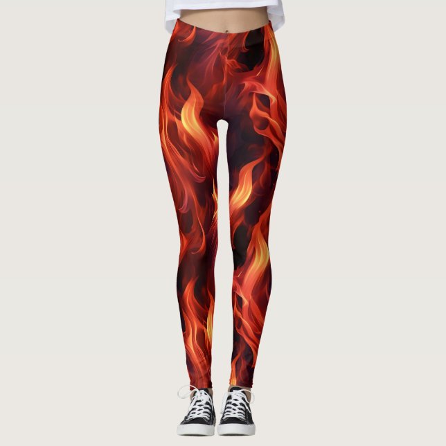 Flame Fire Mönster Leggings (Framsida)