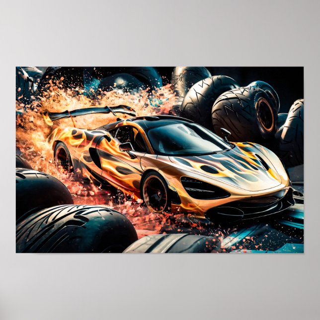 Flame Gold Racing Sportbil Drifting #3 Poster (Framsidan)