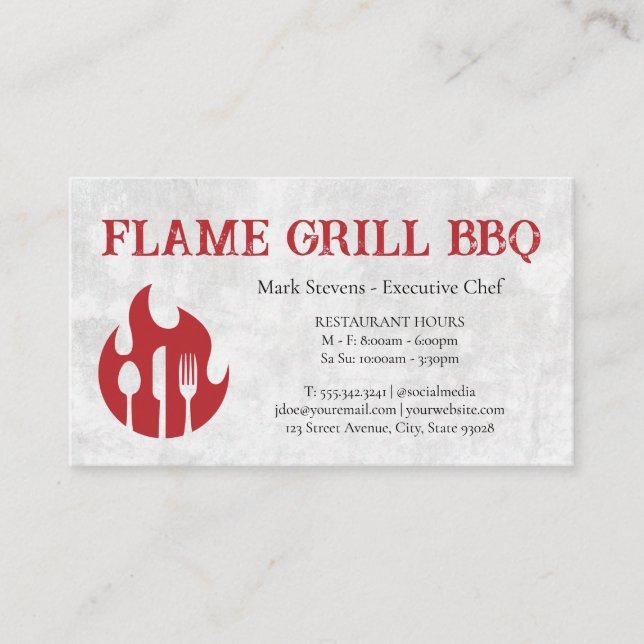 Flame Grill Utensils | Restaurang-Logotyp Visitkort (Framsida)