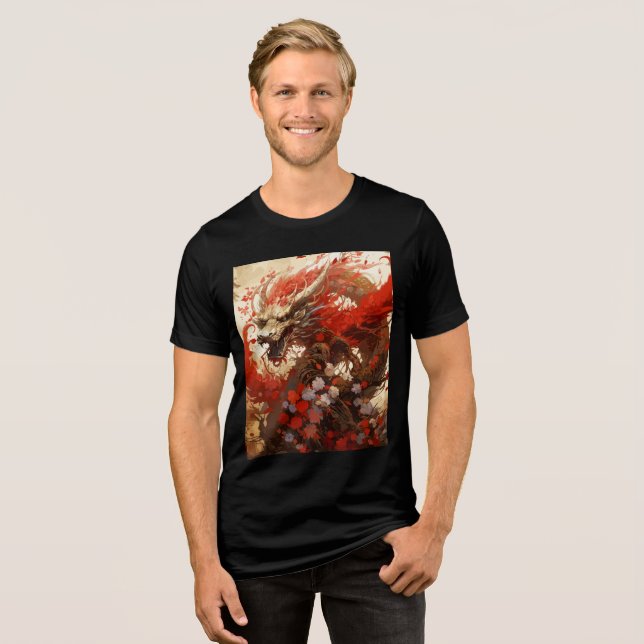 Flame-Haired Dragon with Blossoms T Shirt (Framsida Full)