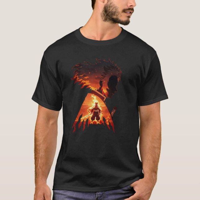 Flame Hashira Rengoku Silhuett - Demon Slayer T Shirt (Framsida)