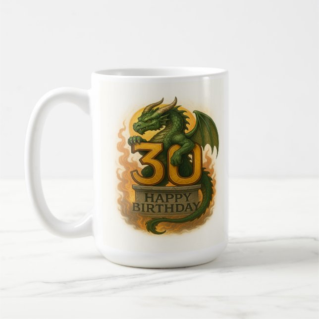 Flame-Kissed trettio: Dragon Birthday Mugg (Vänster)