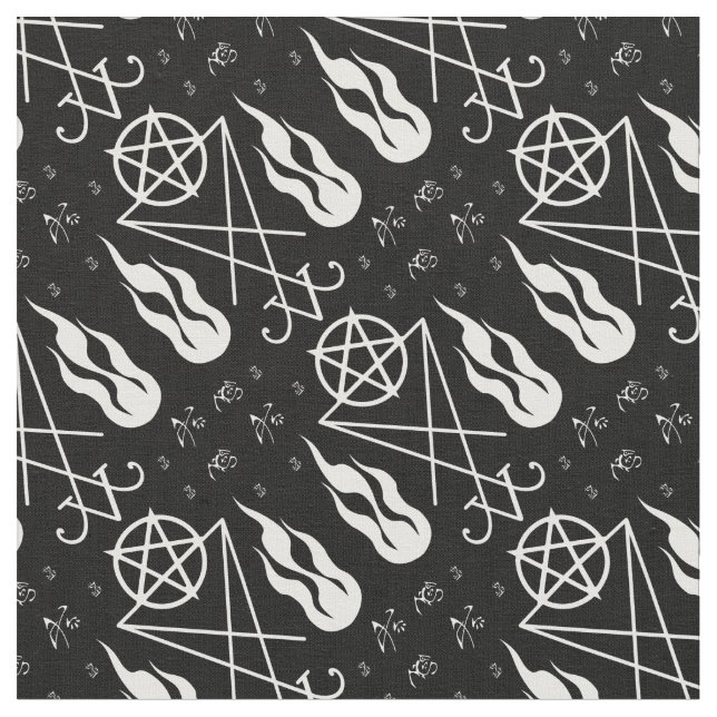 Flame Lucifer Sigil Pentagrams Occult Goth Fabric Tyg (Närbild)