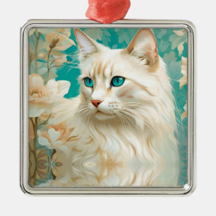 Flame Lynx Point Siamese Porträtt Art Julgransprydnad Metall