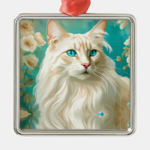 Flame Lynx Point Siamese Porträtt Art Julgransprydnad Metall