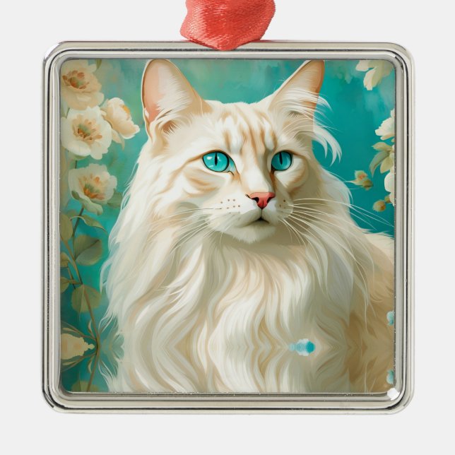 Flame Lynx Point Siamese Porträtt Art Julgransprydnad Metall (Framsidan)