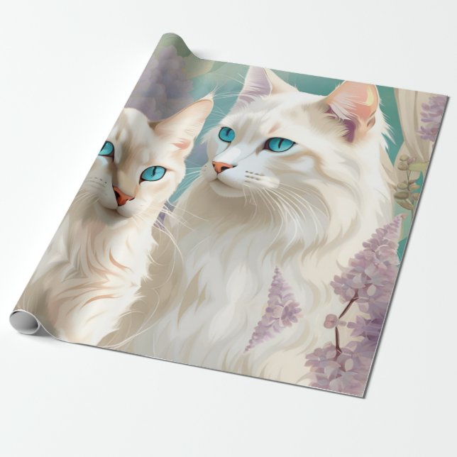 Flame och Lilac Lynx Point Siamese Porträtt Art Presentpapper (Utrullad)