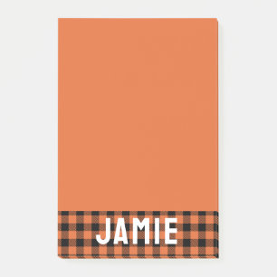 Flame Orange Buffalo Check White Namn Post-it Block