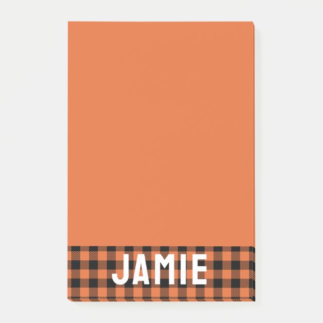 Flame Orange Buffalo Check White Namn Post-it Block (Framsida)