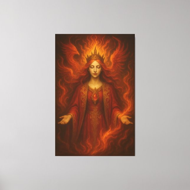 Flame Queen of Eternal Fire – Fire Goddess with Cr Canvastryck (Framsida)