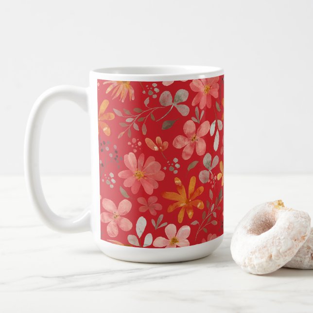 Flame Scarlet Blommigt Mors dag Kaffemugg (Med munk)