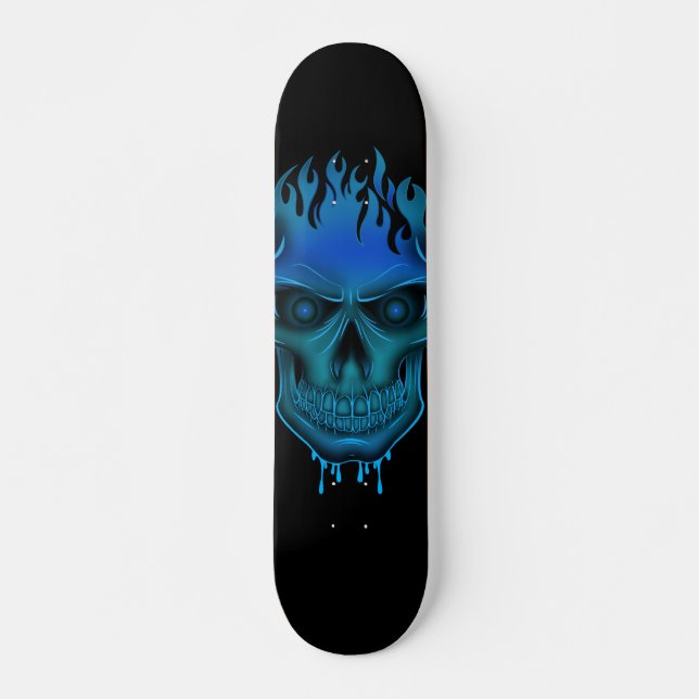 Flame Skull - Blue Mini Skateboard Bräda 18,5 Cm (Framsida)