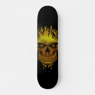 Flame Skull - Guld Mini Skateboard Bräda 18,5 Cm