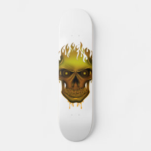 Flame Skull - Guld Mini Skateboard Bräda 18,7 Cm
