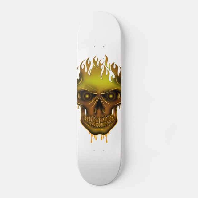 Flame Skull - Guld Mini Skateboard Bräda 18,7 Cm (Framsida)