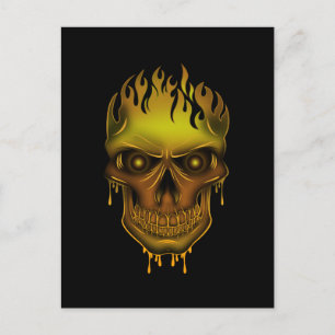 Flame Skull - Guld Vykort