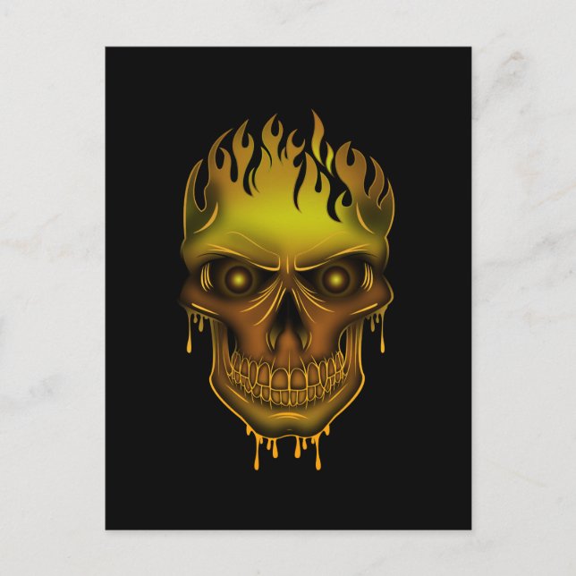 Flame Skull - Guld Vykort (Framsida)