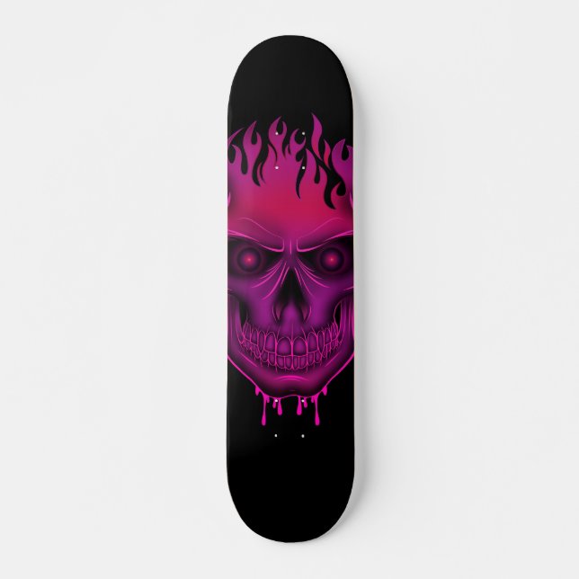 Flame Skull - Shock rosa  Mini Skateboard Bräda 18,5 Cm (Framsida)