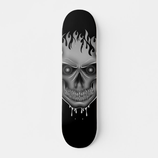 Flame Skull - Silver Mini Skateboard Bräda 18,5 Cm (Framsida)