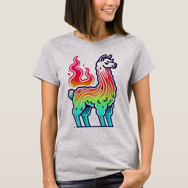 Flame-Tails Rainbow Llama T Shirt (Framsida)