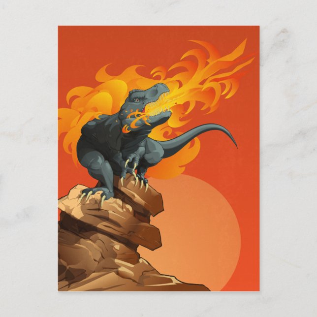 Flame Throwing Dinosaur Art av Michael Grills Vykort (Framsida)