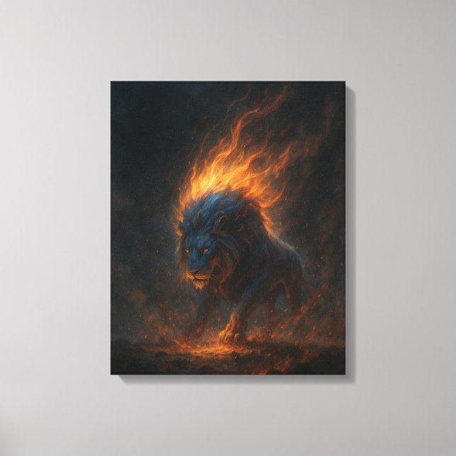 Flameborn Lion | Epic Fire Fantasy Animal Art Canvastryck (Framsida)