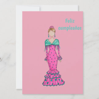 Flamenca traje rosa con lunares verdes  kort