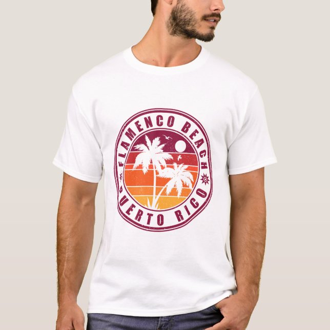 Flamenco Beach Puerto Rico Retro Sunset Souvenir T Shirt (Framsida)