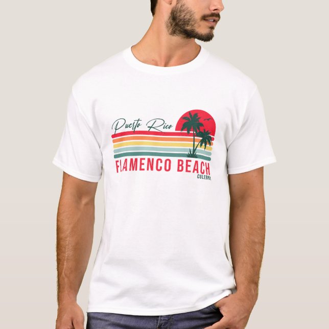Flamenco Beach Puerto Rico Retro Sunset Souvenir T Shirt (Framsida)