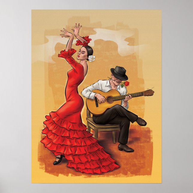 Flamenco Dance - Illustrated Art Poster (ingen tex (Framsidan)