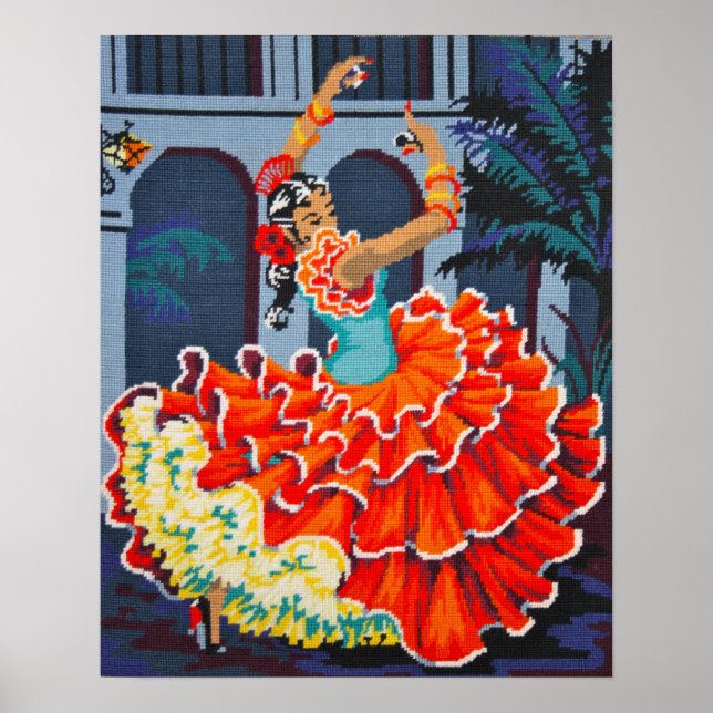 Flamenco Dancer i Färg Poster/skriver ut Poster (Framsidan)