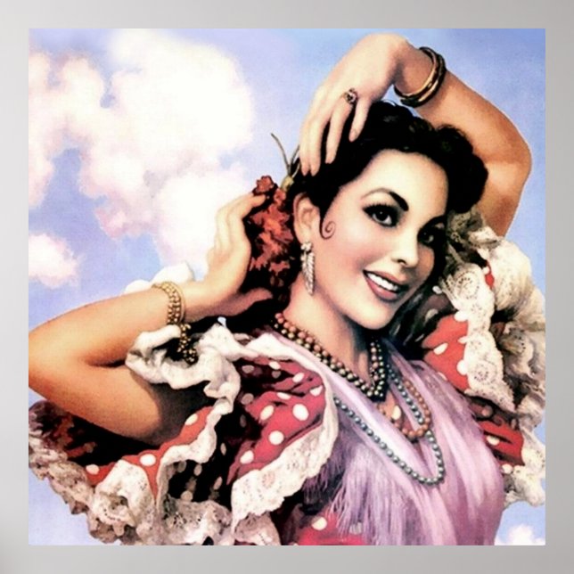 Flamenco Dancer i Red Polka Dot Poster (Framsidan)