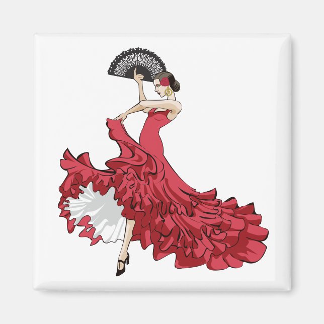 Flamenco Dancer Magnet in Red Dress (Framsidan)