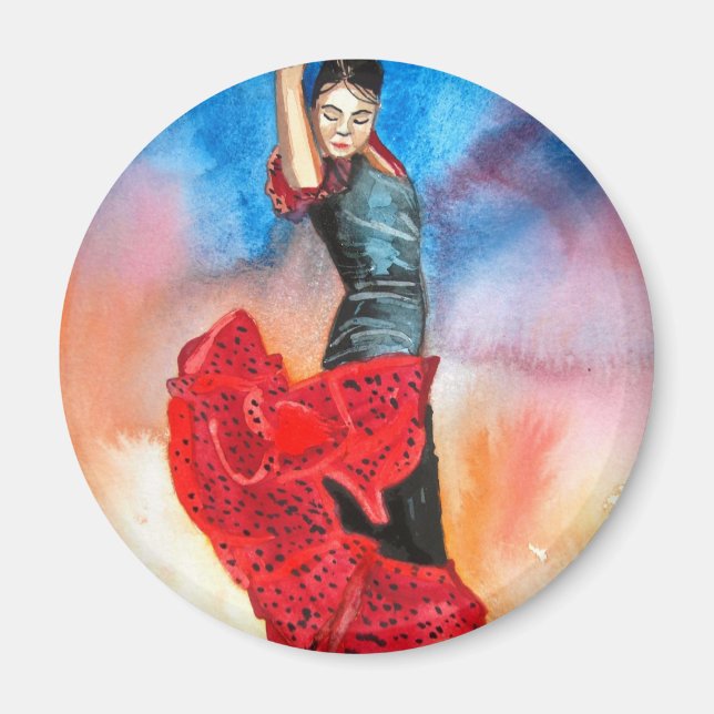 FLAMENCO DANCER vattenfärg Magnet (Framsidan)