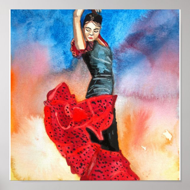 FLAMENCO DANCER vattenfärg Poster (Framsidan)