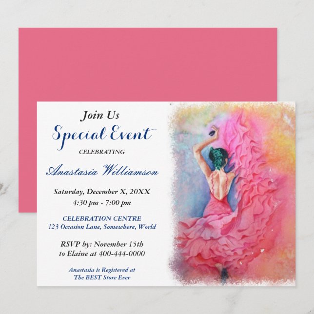 FLAMENCO DANCING PARTY HÄNDELSE INBJUDAN (Fram/baksida)