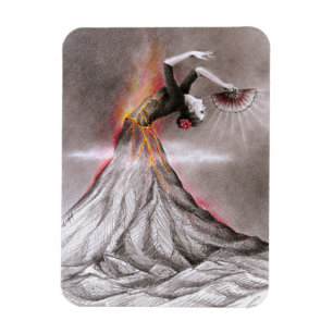 Flamenco dans kvinnlig vulkano surreal pennkonst magnet