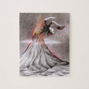 Flamenco dans kvinnlig vulkano surreal pennkonst pussel