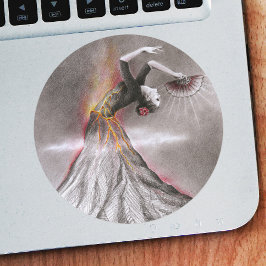 Flamenco dans kvinnlig vulkano surreal pennkonst runt klistermärke