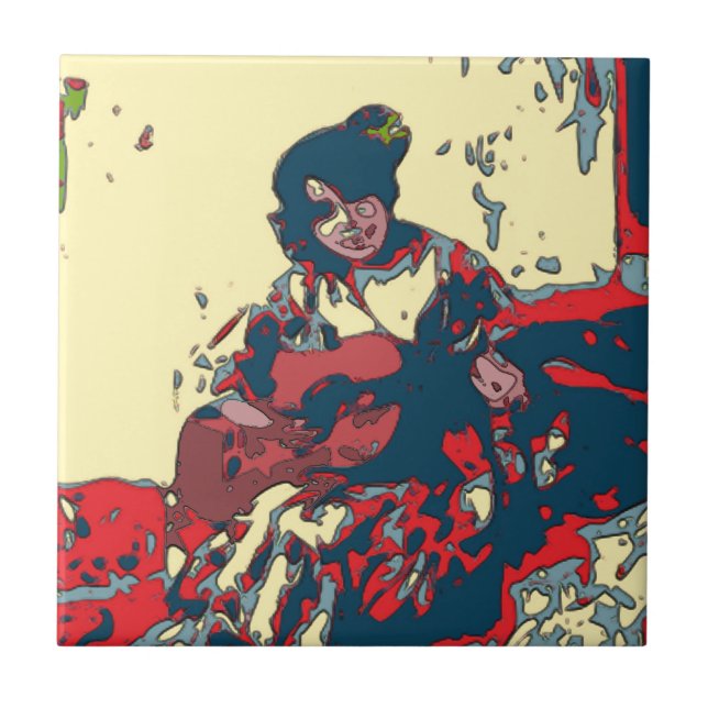 Flamenco Guitar Woman Ceramic Tile Kakelplatta (Framsidan)