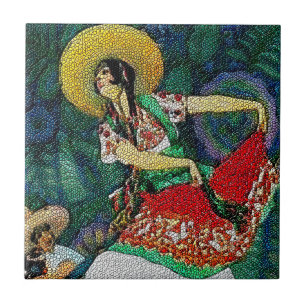 Flamenco Guitar Woman Tile Mural Kakelplatta