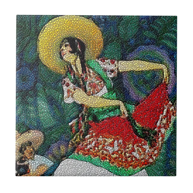 Flamenco Guitar Woman Tile Mural Kakelplatta (Framsidan)