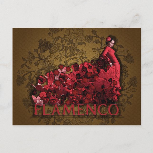 Flamenco Spain Dance Art röd svart brun Vykort (Framsida)