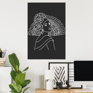Flamenco spansk dam med fläkt bläck konst ritning poster