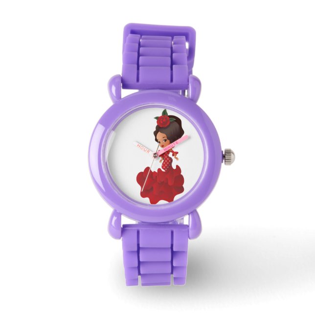 Flamenco tecknad chibi kawaii-flicka armbandsur (Framsida)